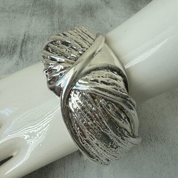 Shablool 925 Sterling Silver Textured Bangle Statement Wide Electroform Bracelet - Picture 1 of 14